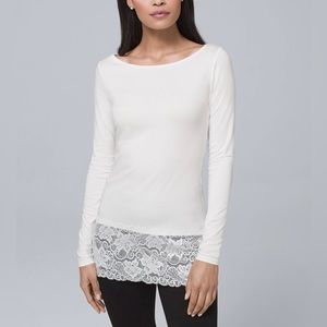 White House Black Market White Lace-Hem Long Sleeve Tee, Size S